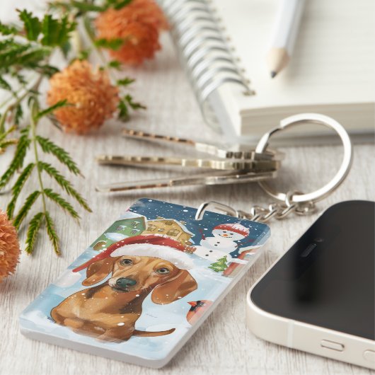 Dackel Winter Wonderland Weihnachtsfreude Schlüsselanhänger (Vorderseite rechts)