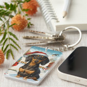 Dackel Winter Wonderland Weihnachtsfreude Schlüsselanhänger (Vorderseite rechts)