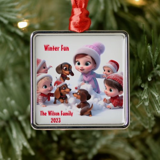 Dackel Winterfamilie Ornament Aus Metall (Baum)