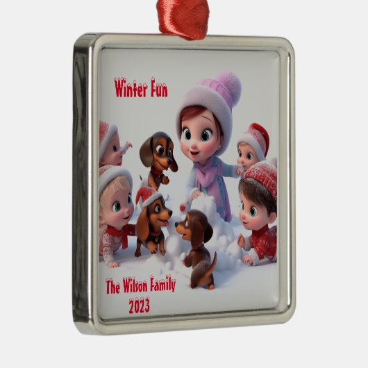 Dackel Winterfamilie Ornament Aus Metall (Rechts)