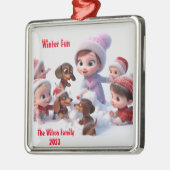 Dackel Winterfamilie Ornament Aus Metall (Links)