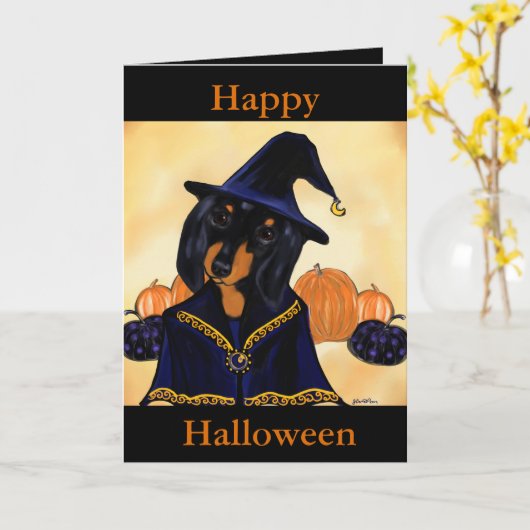 Dackel Wizard Karte (Gelbe Blume)