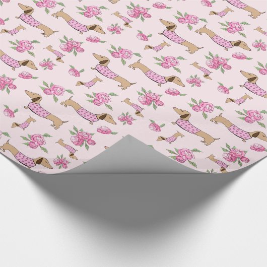 Dackel Wrapping Paper Pink Floral Geschenkwrap Geschenkpapier (Ecke)