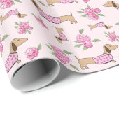 Dackel Wrapping Paper Pink Floral Geschenkwrap Geschenkpapier (Rolleneckpunkt)