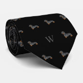 Dackel Wurst Dog Mit Monogramm Initials Schwarz Krawatte (Gerollt)