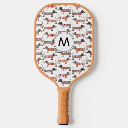 Dackel Wurst Dog Monogramm Pickleball Schläger (Rückseite)
