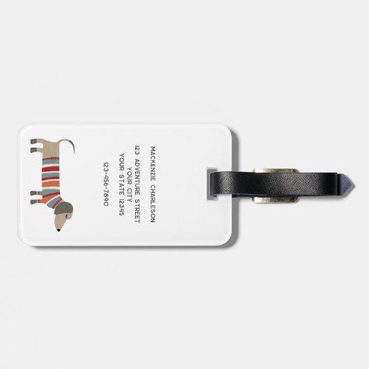 Dackel Wurst Hund Individuelle Name Gepäckanhänger (Rückseite horizontal)