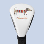 Dackel Wurst Hund Individuelle Name Golf Headcover<br><div class="desc">Niedliche kleine Dackel Wurst oder Dackel Hund in Wollstrickbekleidung. Ideal für Golfer. Ändern Sie den Namen,  um ihn zu personalisieren.</div>