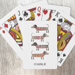 Dackel Wurst Hund Personalisiert Spielkarten<br><div class="desc">Niedliche kleine Dackel Würstchen oder Dackel Hunde in Wollstrickbekleidung. Ideal für Hundefreunde. Originelle Kunst von Nic Squirrell. Ändern Sie den Namen zum Anpassen.</div>