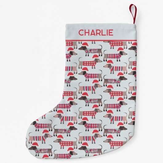 Dackel Wurst Hunde Weihnachtshäuser Personalisiert Kleiner Weihnachtsstrumpf (Rückseite)