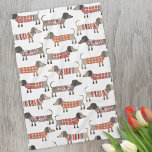 Dackel Wursthund Geschirrtuch<br><div class="desc">Niedliche kleine Dackel Würstchen oder Dackel Hunde in Wollstrickbekleidung. Ideal für Hundeliebhaber und Hundeschlittengänger.</div>