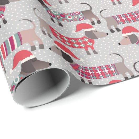 Dackel Wursthunde in Weihnachtshasen und Stricks Geschenkpapier (Rolleneckpunkt)