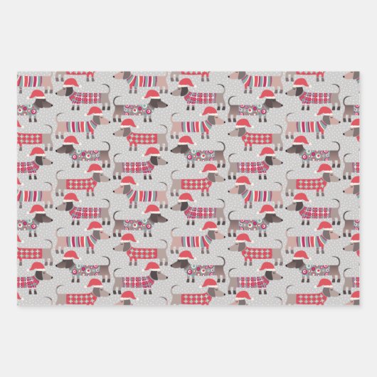 Dackel Wursthunde in Weihnachtshasen und Stricks Geschenkpapier Set (Vorderseite 2)