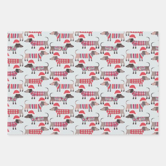 Dackel Wursthunde in Weihnachtshasen und Stricks Geschenkpapier Set (Vorderseite 2)