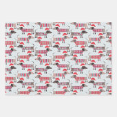 Dackel Wursthunde in Weihnachtshasen und Stricks Geschenkpapier Set (Vorderseite)