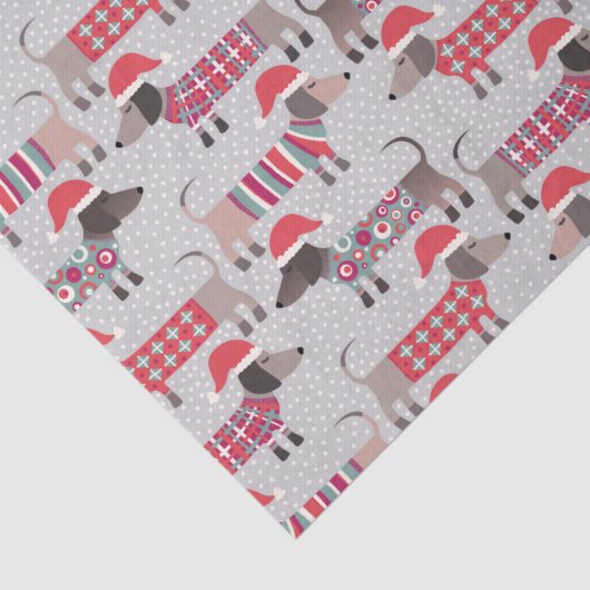 Dackel Wursthunde in Weihnachtshasen und Stricks Seidenpapier (Detail)