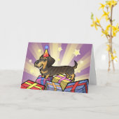 Dackel zum Geburtstag (Drahthaarterrier) Karte (Gelbe Blume)