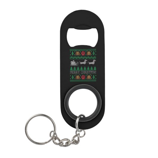 Dackel zur Weihnachtszeit Mini Flaschenöffner (Vorderseite)