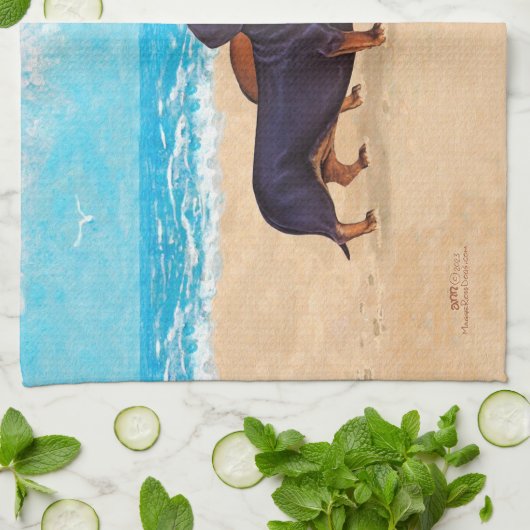 Dackeln am Strand Geschirrtuch (Gefaltet)