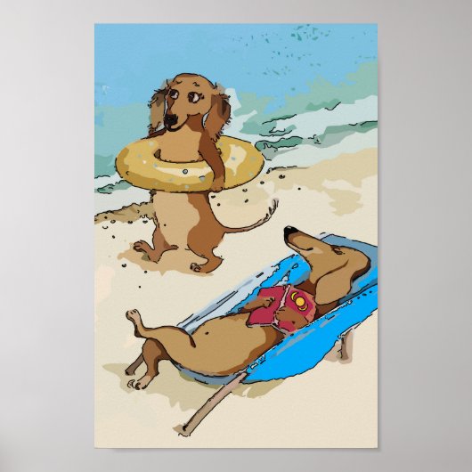 Dackeln am Strand Poster (Vorne)