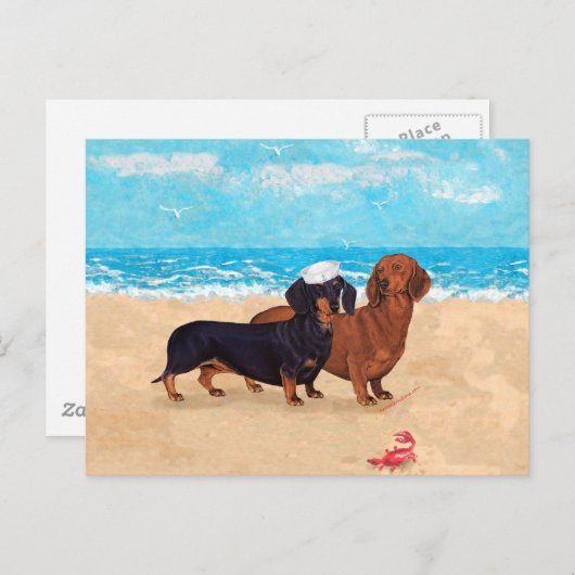 Dackeln am Strand Postkarte (Vorne/Hinten)