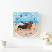 Dackeln am Strand Quadratische Wanduhr (Zuhause)