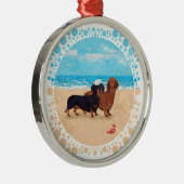 Dackeln am Strand Silbernes Ornament (Rechts)