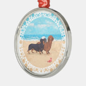 Dackeln am Strand Silbernes Ornament (Links)
