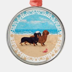 Dackeln am Strand Silbernes Ornament