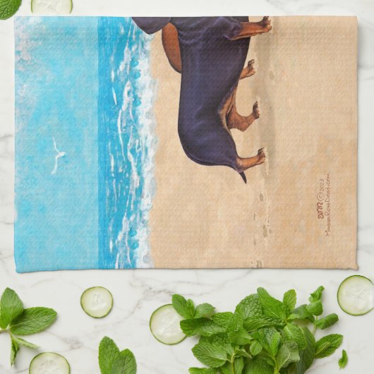 Dackeln am Strandtuch Geschirrtuch (Gefaltet)