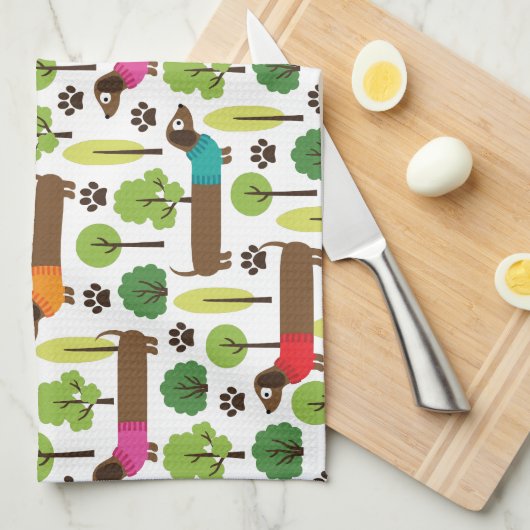 Dackeln auf einem Weg im Park Geschirrtuch (Viertel Falte)