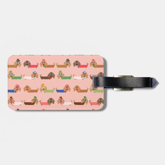 Dackeln auf Rosa Gepäckanhänger (Rückseite horizontal)