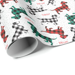 Dackeln aus rotem Flanell mit Hundennamen Geschenkpapier