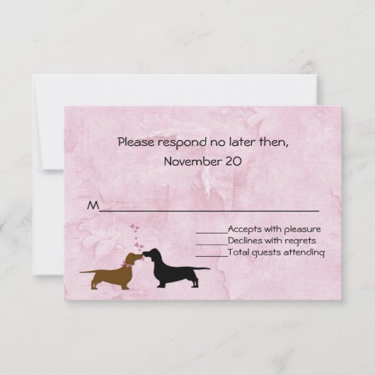 Dackeln Custom Pink Wedding RSVP Karte (Vorderseite)