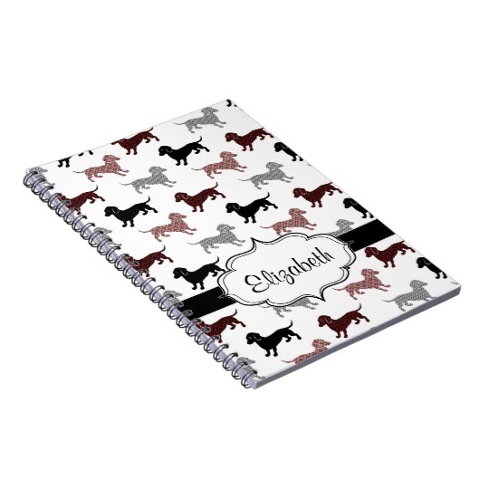 Dackeln im Damast-niedlichen Muster Notizblock (Rechte Seite)