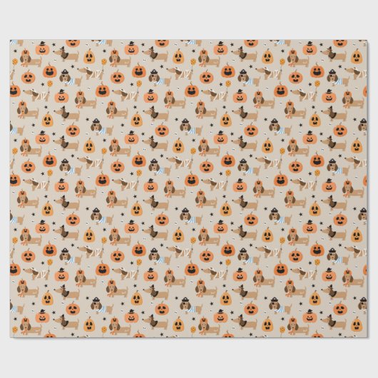 Dackeln im Halloween-Kostümmuster Geschenkpapier (Flach)