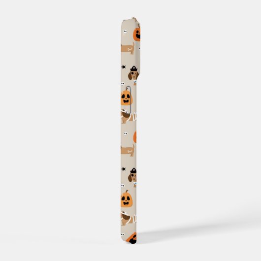 Dackeln im Halloween-Kostümmuster iPhone 15 Hülle (Rechte Seite)