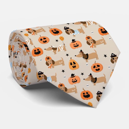 Dackeln im Halloween-Kostümmuster Krawatte (Gerollt)