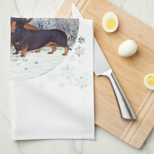 Dackeln im Schnee Geschirrtuch (Viertel Falte)
