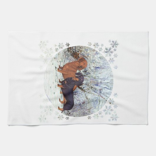 Dackeln im Schnee Geschirrtuch (Horizontal)