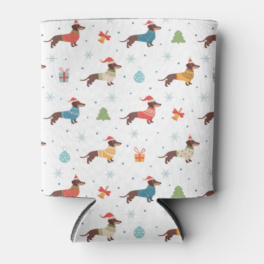 Dackeln im Weihnachtssüßmuster Dosenkühler (Vorderseite)