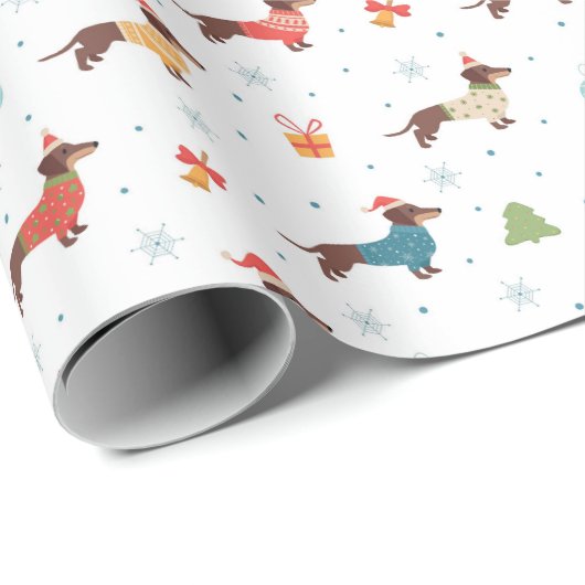 Dackeln im Weihnachtssüßmuster Geschenkpapier (Rolleneckpunkt)