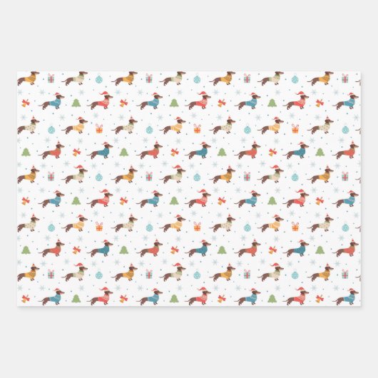Dackeln im Weihnachtssüßmuster Geschenkpapier Set (Vorderseite)