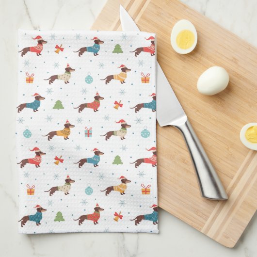 Dackeln im Weihnachtssüßmuster Geschirrtuch (Viertel Falte)