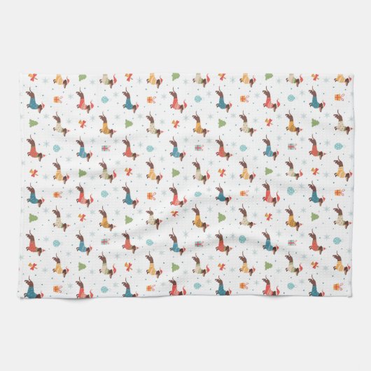 Dackeln im Weihnachtssüßmuster Geschirrtuch (Horizontal)