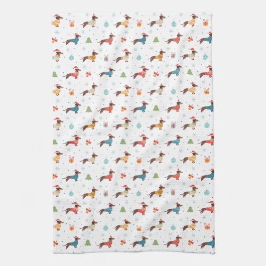 Dackeln im Weihnachtssüßmuster Geschirrtuch (Vertikal)
