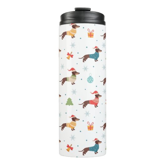 Dackeln im Weihnachtssüßmuster Thermosbecher (Vorderseite)