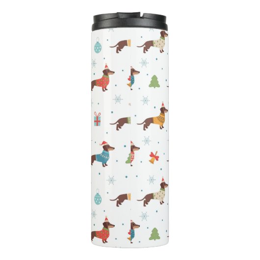 Dackeln im Weihnachtssüßmuster Thermosbecher (Rückseite)