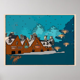 Dackeln im Winter Village, Poster