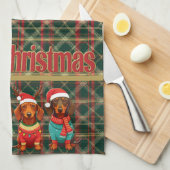 Dackeln in Antlers & Weihnachtsmannmützen: Weihnac Geschirrtuch (Viertel Falte)